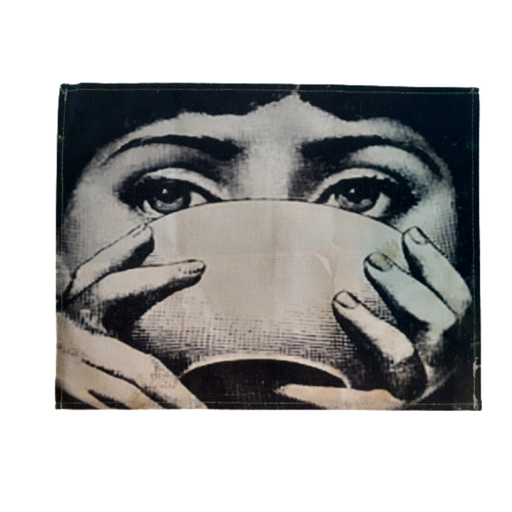 Whimsical Pair of Fornasetti-Inspired Place Mats in black and cream on linen